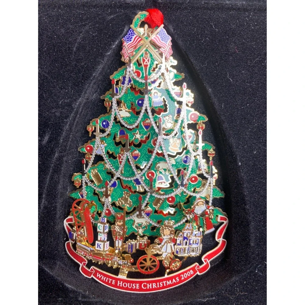 White House Christmas Ornament 2008 Benjamin Harrison Tree  Gold‎ Original Box